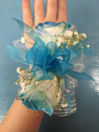 White Rose tipped in Teal Wristlet 