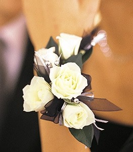 White rose with Accent ribbon Wristlet Corsage (other colors available)
