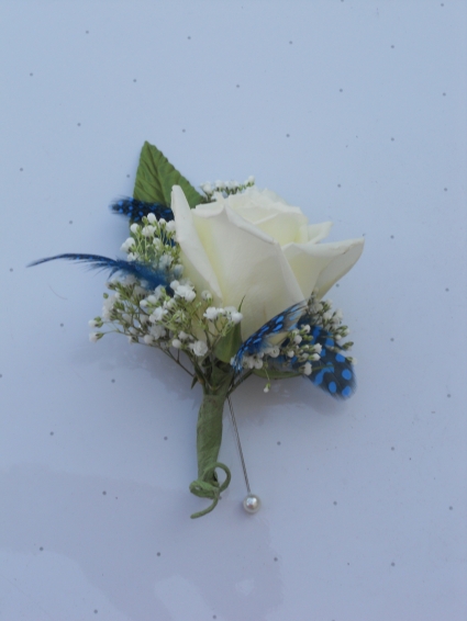 White Rose with Blue Feathers