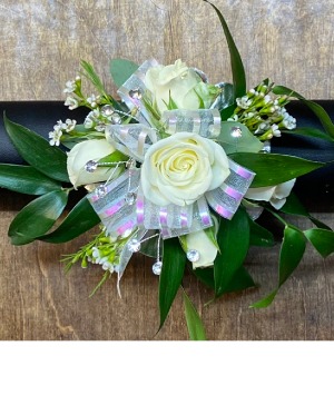 White Rose with Iridescent Accents Wrist Corsage