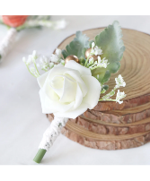 White Rose with Lace Stem     Boutonniere