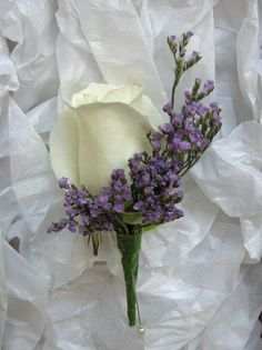 White Rose with Lavender Boutonniere Boutonniere