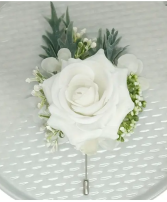 White Rose with White Accents Boutonniere