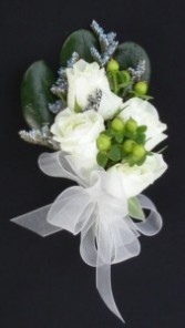 White roses and hypericum berries Corsage 