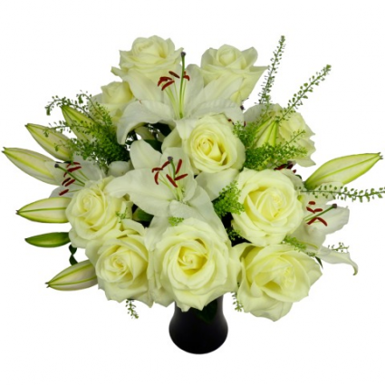 white roses and lilies Hand tied bouquet