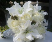 WHITE ROSES AND LILIES Wedding Bridal Bouquet