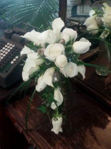 White Roses and White Calla Lilies Cascade