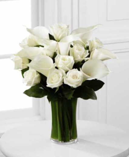 White Roses and White Calla Lilies Vased Arrangement