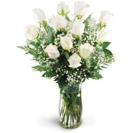 White Roses Arranged in a Clear Vase 