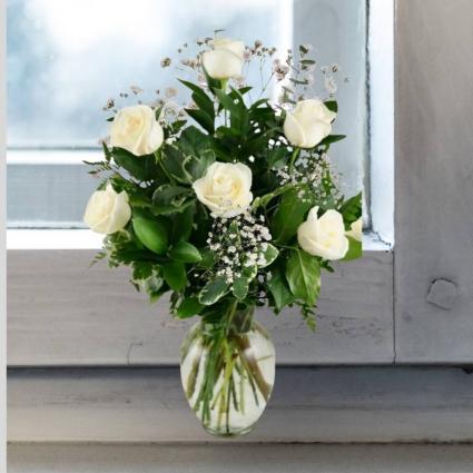 White Roses- Bud Vase or 1/2 Dozen