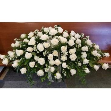 White Roses Casket Spray in Bronx, NY | Bella's Flower Shop White Roses Casket Spray in Bronx, NY | Bella's Flower Shop