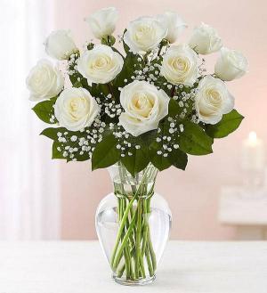 White Roses Dozen Rose Vase