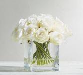 White Roses in Square Vase 
