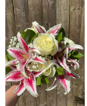 White roses & stargazer lilies  