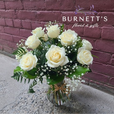 White Roses Vase Arrangement in Kelowna, BC | Burnett's Florist