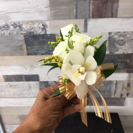 White roses & White orchid  Corsage