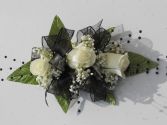 White Roses with Black Ribbon and Black Pearls  