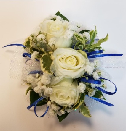 White Roses with Blue Accent