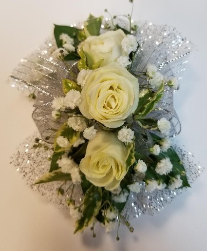 White Roses with Silver Accent