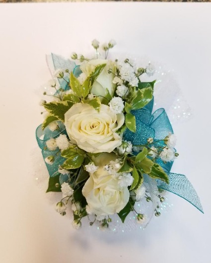 White Roses with Teal Accent