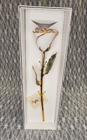White Satin Gold Dipped Rose 