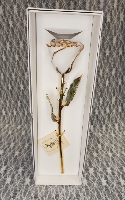 White Satin Gold Dipped Rose 