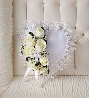 White Satin Heart  Casket Pillow Funeral 