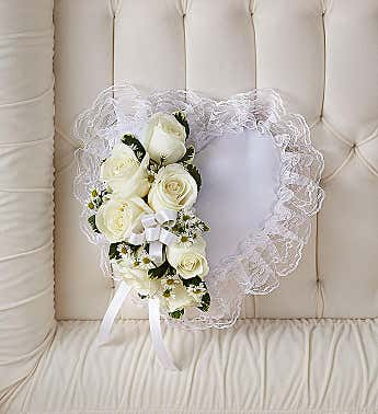 White Satin Heart  Casket Pillow Funeral 