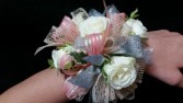 White, Silver & Coral Prom Corsage