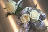 White, Silver & Lavender  Wristlet & Boutonniere Set 