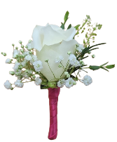 White Single Rose Boutonniere Choice of Ribbon Color