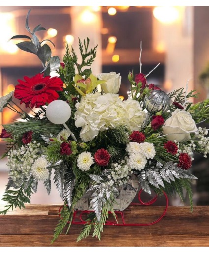 White Sleigh Vase arrangement 