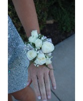 White Spray Rose and Babies Breath Wrist Corsage