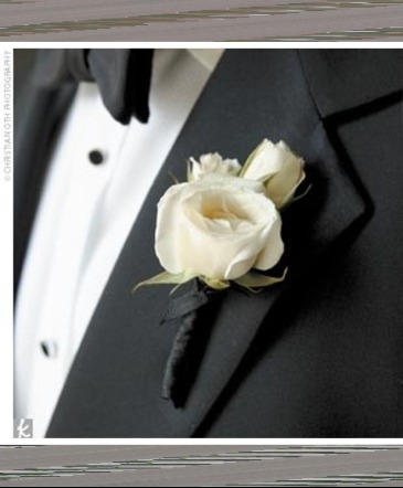 White spray rose boutonniere  in Orleans, ON | SELECT BLOOMS FLORAL BOUTIQUE