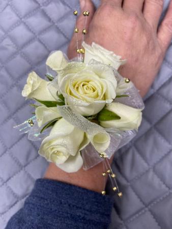 White Spray Rose Corsage Wrist Corsage in Moody, AL | Jean's Flowers