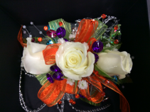 WHITE SPRAY ROSE WITH COLORFUL ACCENTS CORSAGE