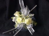 WHITE SPRAY ROSE WITH SILVER ACCENTS CORSAGE