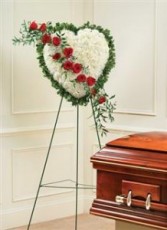 White Standing Heart With Red Rose Break Funeral
