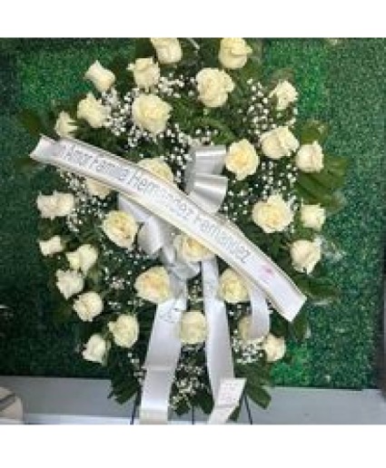 White Standing Spray all Rhite Roses  