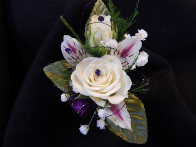 White Sweetheart Rose with Alstromeria Boutonniere