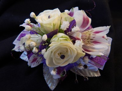 White Sweetheart Roses with Alstromeria Corsage