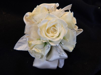 White Sweetheart Roses with Satin Corsage