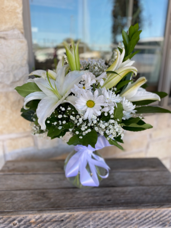 White Sympathy Arrangement  in Godley, TX | Roselane Flowers & Gifts