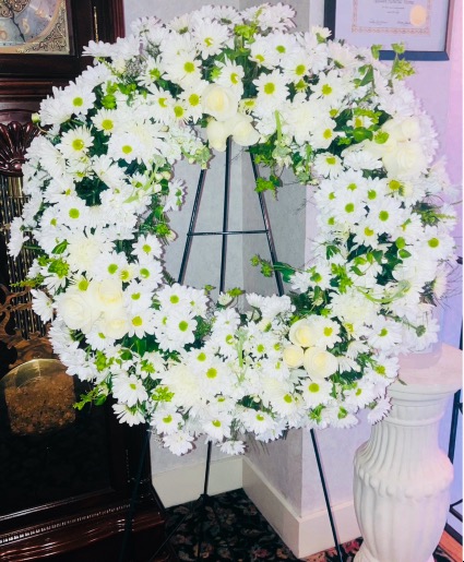 White SYMPATHY FUNERAL WREATH  