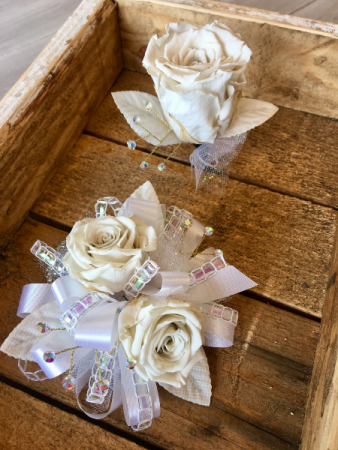 White Tie Event (Set) Forever Rose Corsage and Boutonniere Combo 