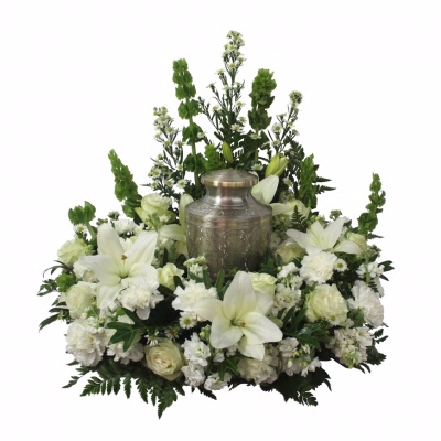 White Urn Wreath Cremation Flowers              ( Urn Not Included ) 