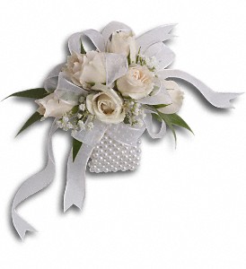 White Whisper Wristlet T200-4a White Spray roses with baby's breath