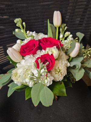 White with a "touch" of red Prom bouquet