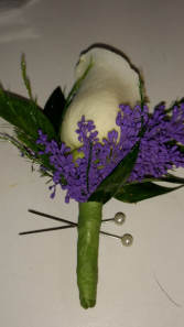 White with Purple Accent Boutonniere