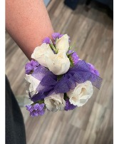 White with Purple Accents Wrist Cosage